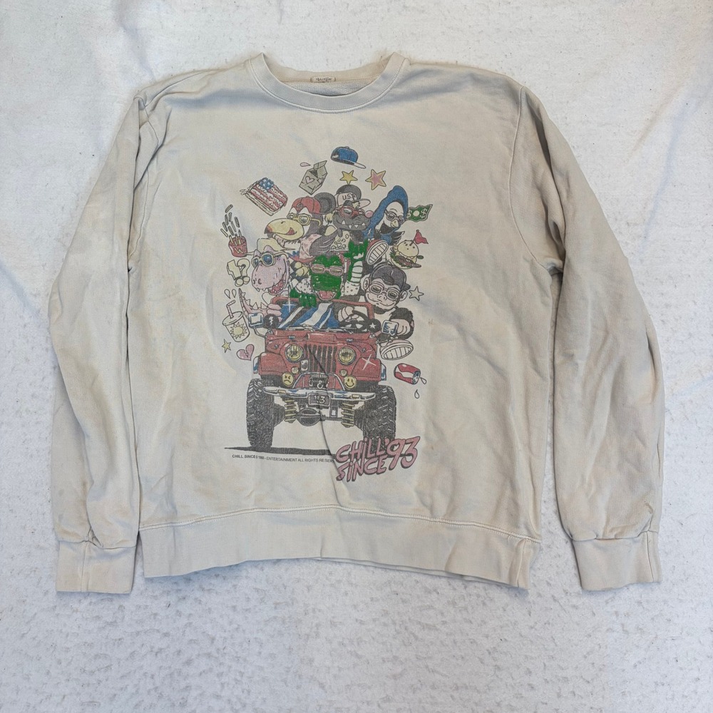 John Galt Sweatshirt Womens One Size Beige Chill Since 93 Graphic Pullover